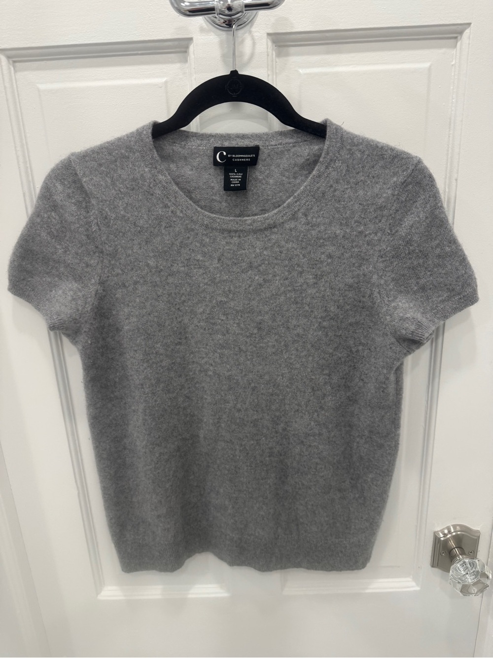 Bloomingdale's Gray Cashmere Short-Sleeve Sweater